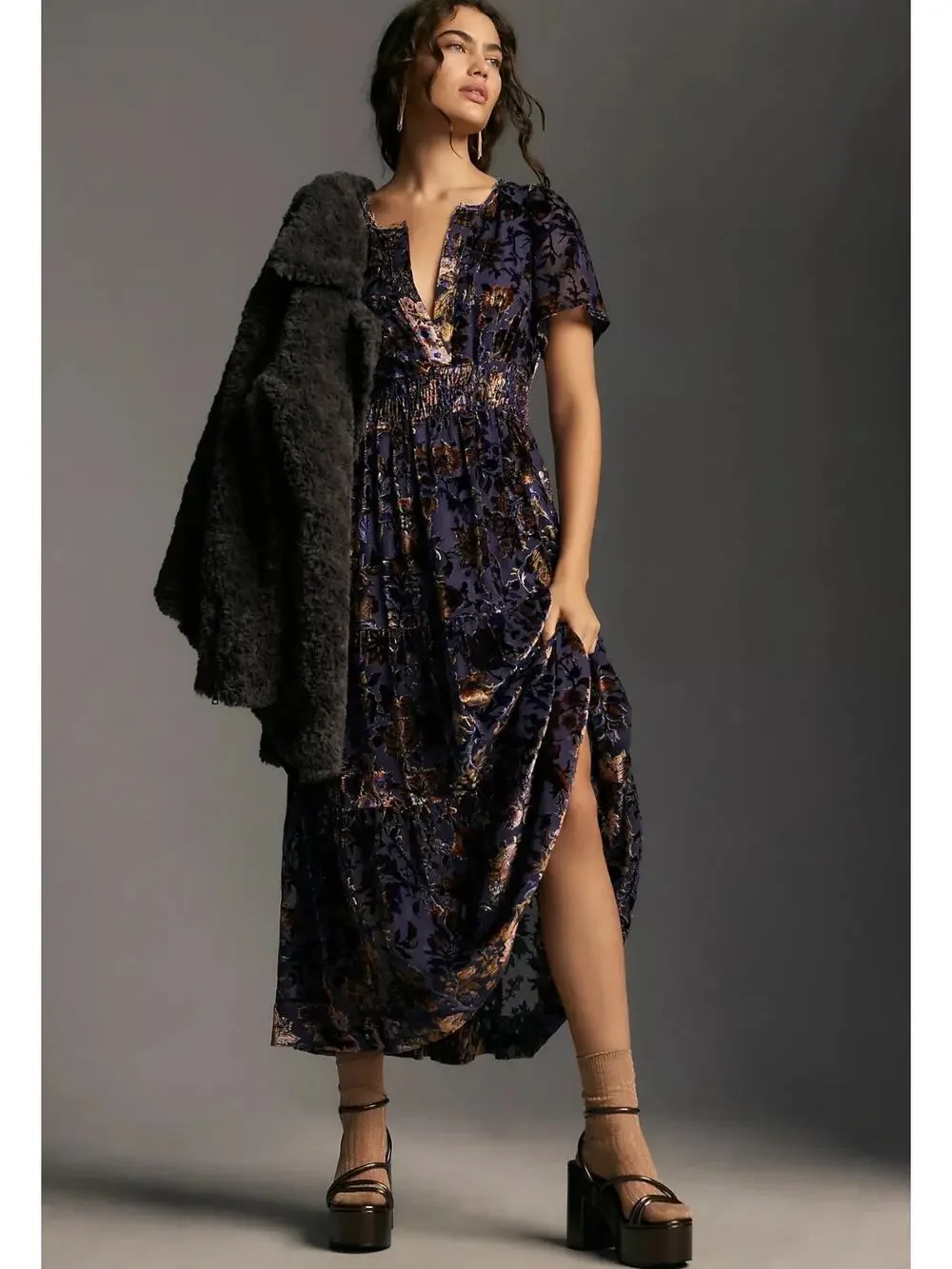 Anthropologie The Somerset Maxi Dress Velvet Devore Bohemian Witchy Medium MP